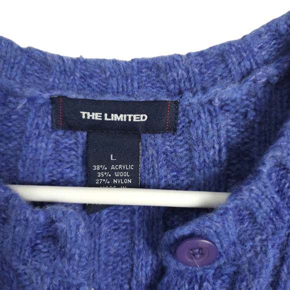 Indigo Wool Blend Chunky Ribbed Cardigan L The Limited - Picture 5 of 5